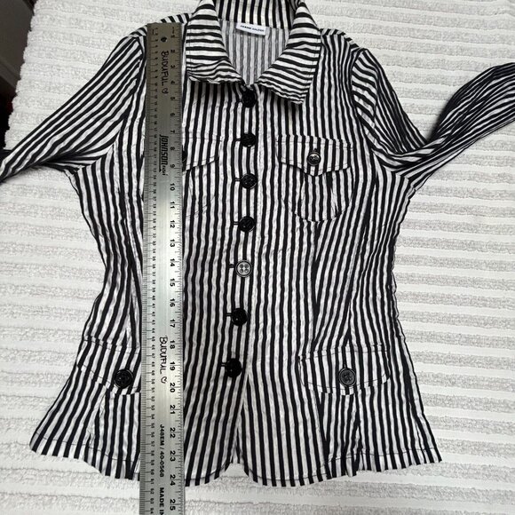 Frank Walder Womens Size 10 Button Up Shirt Long Sleeve Linen Blend Top Striped - Picture 9 of 9